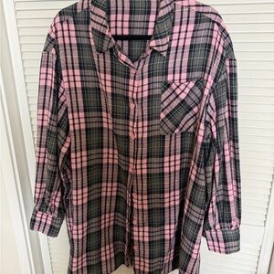 Pink and Black Plaid Button-Up Shirt
